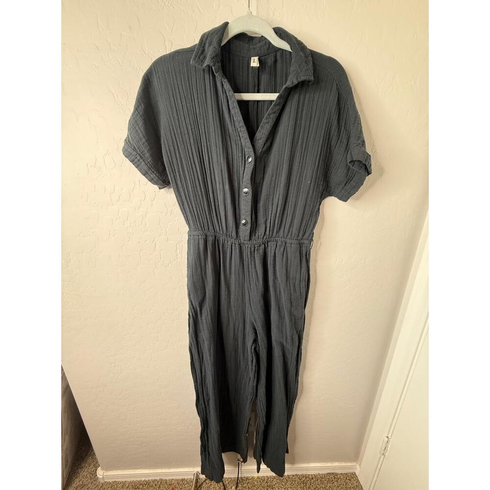 Pact Womens‎ Jumpsuit XS Dark Grey Comfy Collared Casual 100% Organic Cotton